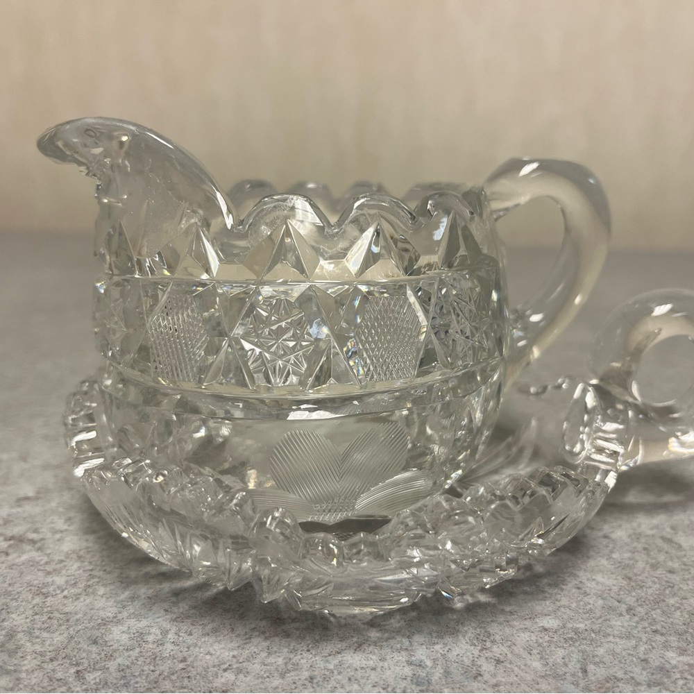 Antique American Brilliant Period Creamer Hand cut Crystal Glass Vintage